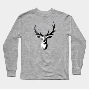 Black and White Deer Long Sleeve T-Shirt